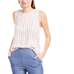 BCBG MaxAzria Sleeveless High Low Hemline White & Scarlet Red Striped Top Size M